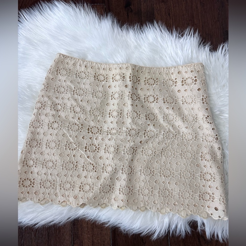 J. Crew Skirt Mini Preppy Cotton Floral Eyelet Lace Crochet Y2K Ivory Womens 10